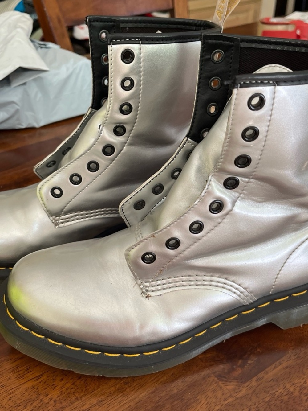 Dr. Martens Metallic Silver Lace-Up Combat Boots